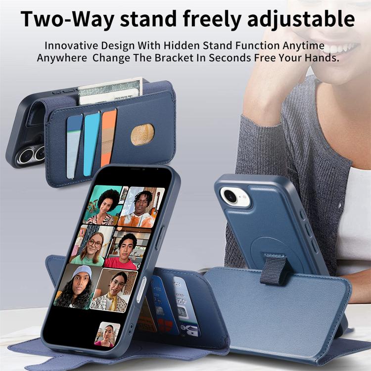 For iPhone 16e CaseNeo Finger Grip Strap MagSafe Leather Phone Case(Blue) - free shipping - PMc TechLife - Order now!