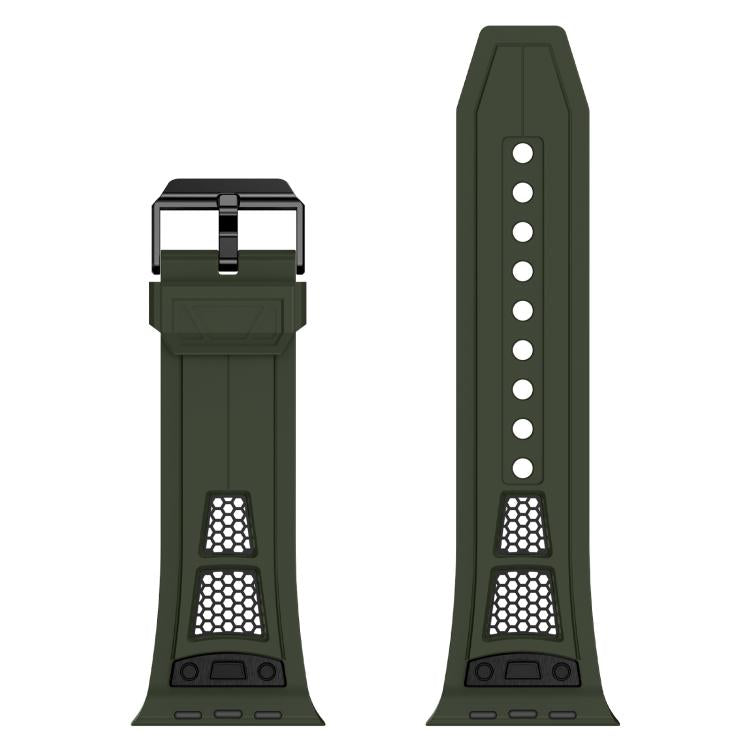 For Apple Watch 46mm / 49mm / 45mm / 44mm Kalebol Honeycomb TPU Black Mesh Strap(Army Green Black Net) - free shipping - PMC TechLife - Order now!