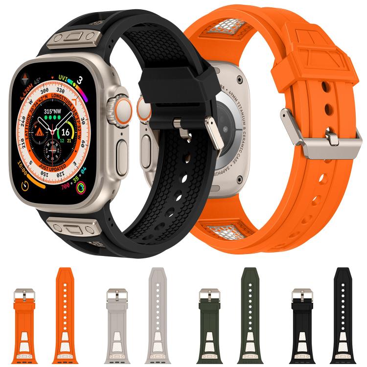 For Apple Watch 46mm / 49mm / 45mm / 44mm Kalebol Honeycomb TPU Titanium Mesh Strap(Orange Titanium Net) - free shipping - PMC TechLife - Order now!
