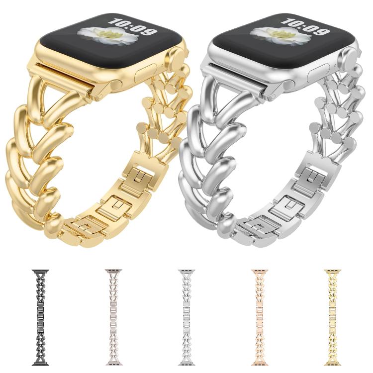 For Apple Watch 46mm / 49mm / 45mm / 44mm Kalebol V-shaped Zinc Alloy Strap(Gold) - free shipping - PMC TechLife - Order now!