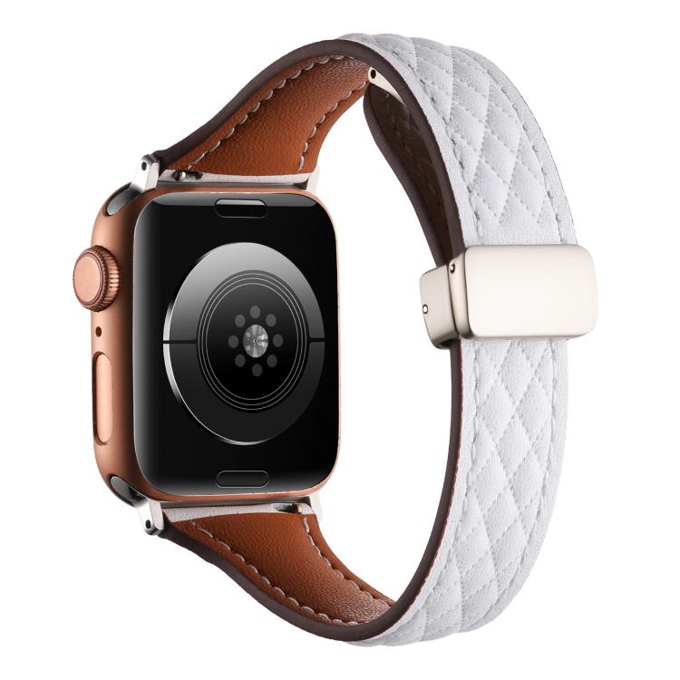 For Apple Watch 46mm / 49mm / 45mm / 44mm Kalebol Diamond Pattern Magnetic Buckle Leather Strap(White) - Watch Bands by Kalebol | Online Shopping South Africa | PMC TechLife | Buy Now Pay Later Mobicred