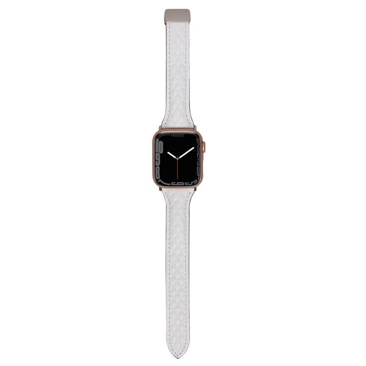 For Apple Watch 46mm / 49mm / 45mm / 44mm Kalebol Diamond Pattern Magnetic Buckle Leather Strap(White) - Watch Bands by Kalebol | Online Shopping South Africa | PMC TechLife | Buy Now Pay Later Mobicred