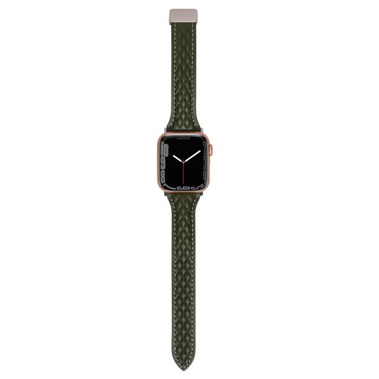 For Apple Watch 46mm / 49mm / 45mm / 44mm Kalebol Diamond Pattern Magnetic Buckle Leather Strap(Olive Green) - Watch Bands by Kalebol | Online Shopping South Africa | PMC TechLife | Buy Now Pay Later Mobicred