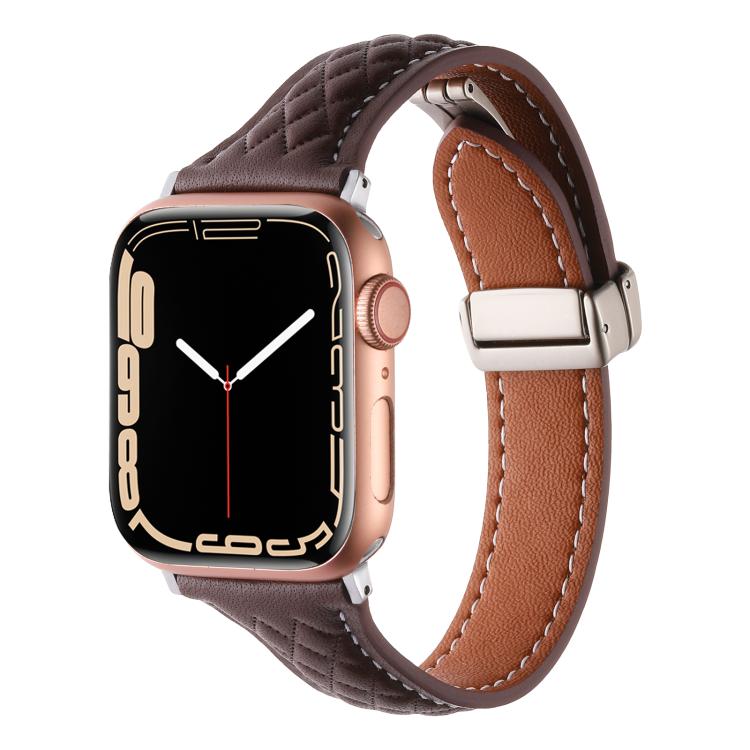 For Apple Watch 46mm / 49mm / 45mm / 44mm Kalebol Diamond Pattern Magnetic Buckle Leather Strap(Coffee) - Watch Bands by Kalebol | Online Shopping South Africa | PMC TechLife | Buy Now Pay Later Mobicred