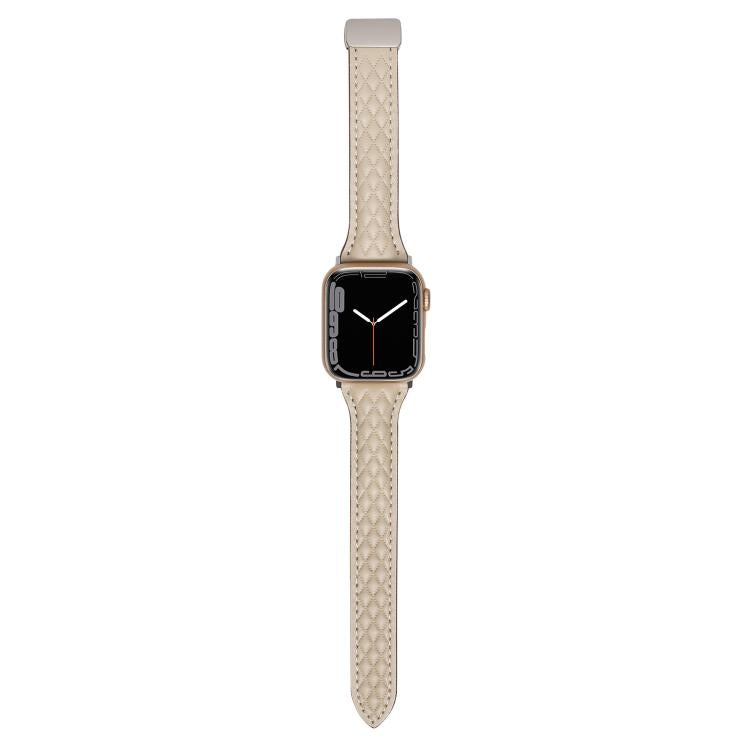 For Apple Watch 46mm / 49mm / 45mm / 44mm Kalebol Diamond Pattern Magnetic Buckle Leather Strap(Apricot) - Watch Bands by Kalebol | Online Shopping South Africa | PMC TechLife | Buy Now Pay Later Mobicred