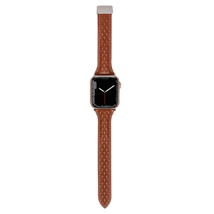 For Apple Watch 46mm / 49mm / 45mm / 44mm Kalebol Diamond Pattern Magnetic Buckle Leather Strap(Brown) - Watch Bands by Kalebol | Online Shopping South Africa | PMC TechLife | Buy Now Pay Later Mobicred