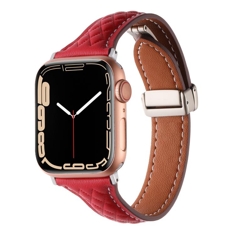 For Apple Watch 42mm / 41mm / 40mm / 38mm Kalebol Diamond Pattern Magnetic Buckle Leather Strap(Red) - Watch Bands by Kalebol | Online Shopping South Africa | PMC TechLife | Buy Now Pay Later Mobicred
