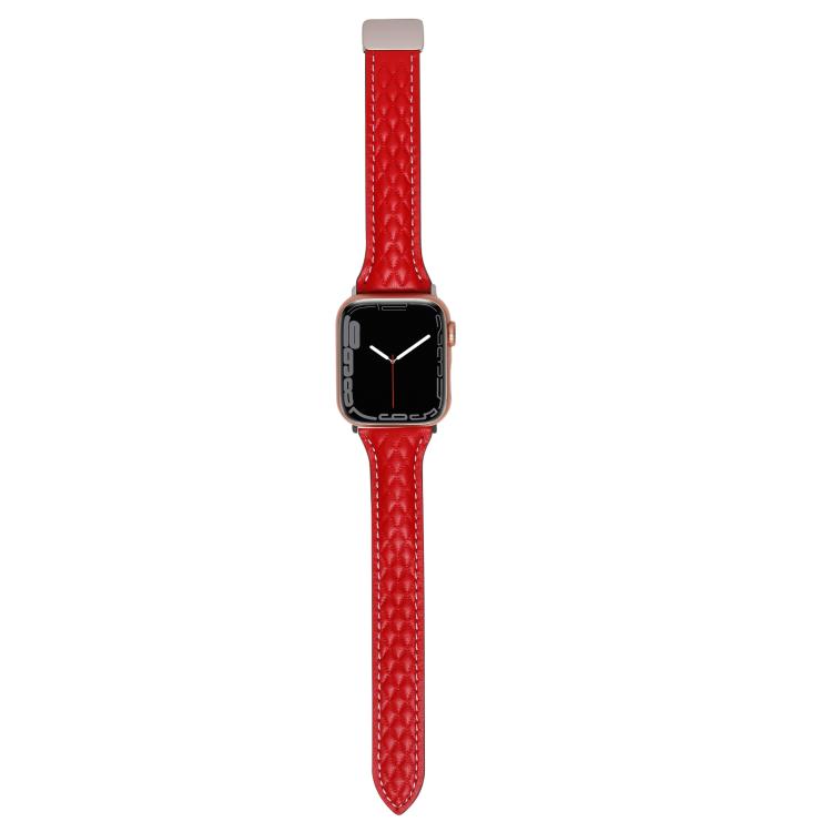 For Apple Watch 42mm / 41mm / 40mm / 38mm Kalebol Diamond Pattern Magnetic Buckle Leather Strap(Red) - Watch Bands by Kalebol | Online Shopping South Africa | PMC TechLife | Buy Now Pay Later Mobicred