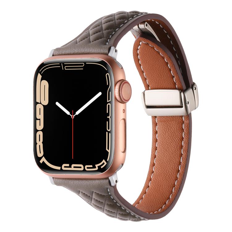For Apple Watch 42mm / 41mm / 40mm / 38mm Kalebol Diamond Pattern Magnetic Buckle Leather Strap(Taupe) - Watch Bands by Kalebol | Online Shopping South Africa | PMC TechLife | Buy Now Pay Later Mobicred