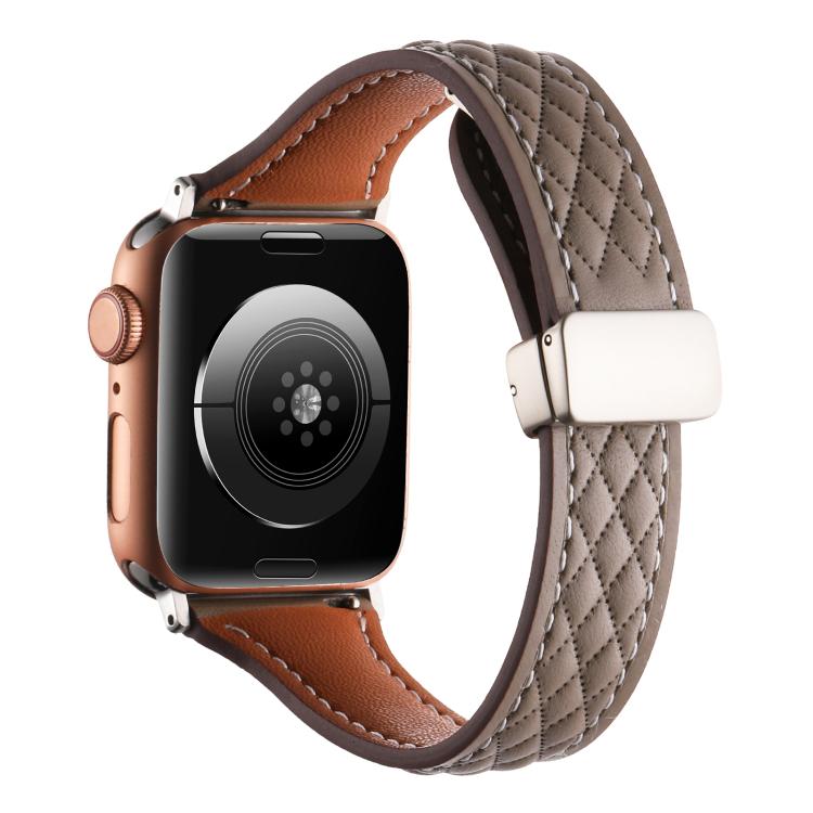 For Apple Watch 42mm / 41mm / 40mm / 38mm Kalebol Diamond Pattern Magnetic Buckle Leather Strap(Taupe) - Watch Bands by Kalebol | Online Shopping South Africa | PMC TechLife | Buy Now Pay Later Mobicred