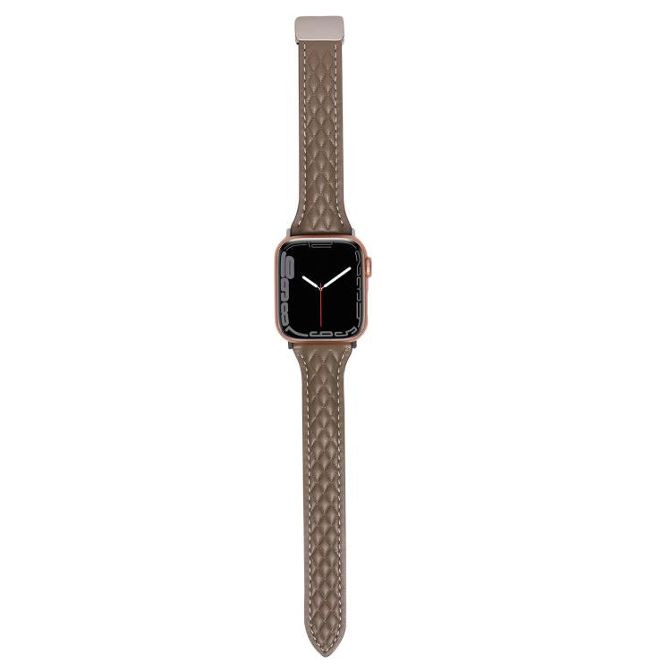 For Apple Watch 42mm / 41mm / 40mm / 38mm Kalebol Diamond Pattern Magnetic Buckle Leather Strap(Taupe) - Watch Bands by Kalebol | Online Shopping South Africa | PMC TechLife | Buy Now Pay Later Mobicred
