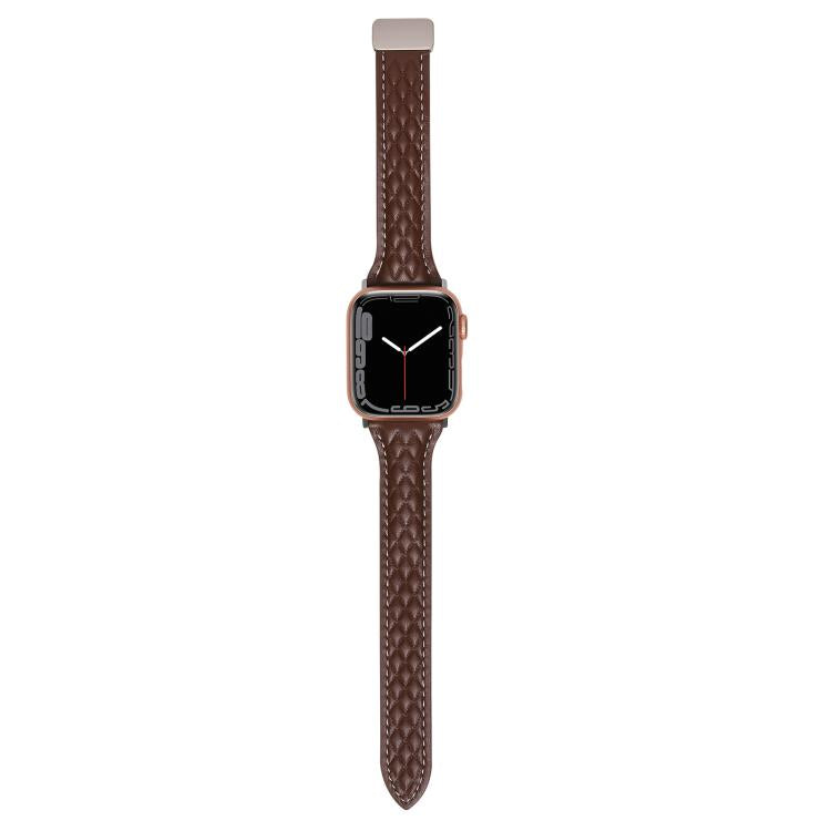 For Apple Watch 42mm / 41mm / 40mm / 38mm Kalebol Diamond Pattern Magnetic Buckle Leather Strap(Coffee) - Watch Bands by Kalebol | Online Shopping South Africa | PMC TechLife | Buy Now Pay Later Mobicred