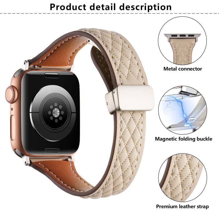 For Apple Watch 46mm / 49mm / 45mm / 44mm Kalebol Diamond Pattern Magnetic Buckle Leather Strap(White) - Watch Bands by Kalebol | Online Shopping South Africa | PMC TechLife | Buy Now Pay Later Mobicred
