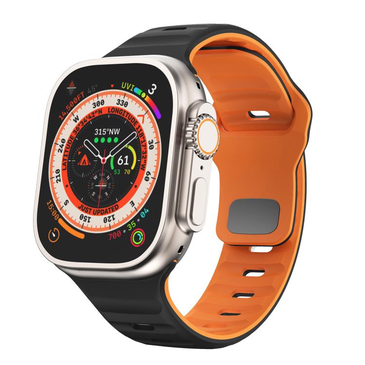 For Apple Watch 46mm / 49mm / 45mm / 44mm Kalebol Wave Reverse Buckle Two-color Silicone Strap(Black Orange) - Watch Bands by Kalebol | Online Shopping South Africa | PMC TechLife | Buy Now Pay Later Mobicred