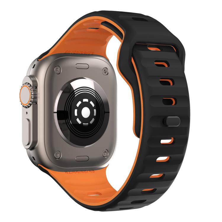 For Apple Watch 46mm / 49mm / 45mm / 44mm Kalebol Wave Reverse Buckle Two-color Silicone Strap(Black Orange) - Watch Bands by Kalebol | Online Shopping South Africa | PMC TechLife | Buy Now Pay Later Mobicred