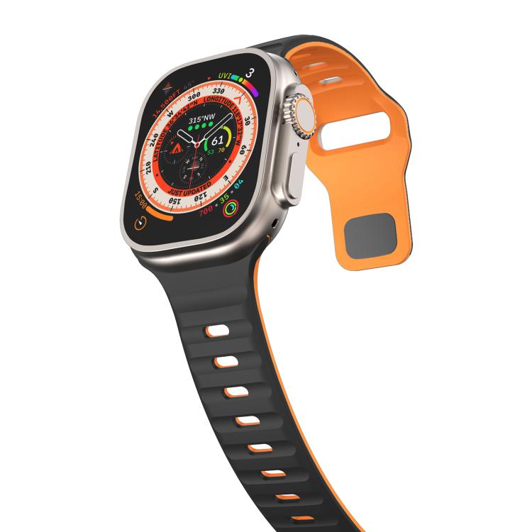 For Apple Watch 46mm / 49mm / 45mm / 44mm Kalebol Wave Reverse Buckle Two-color Silicone Strap(Black Orange) - Watch Bands by Kalebol | Online Shopping South Africa | PMC TechLife | Buy Now Pay Later Mobicred
