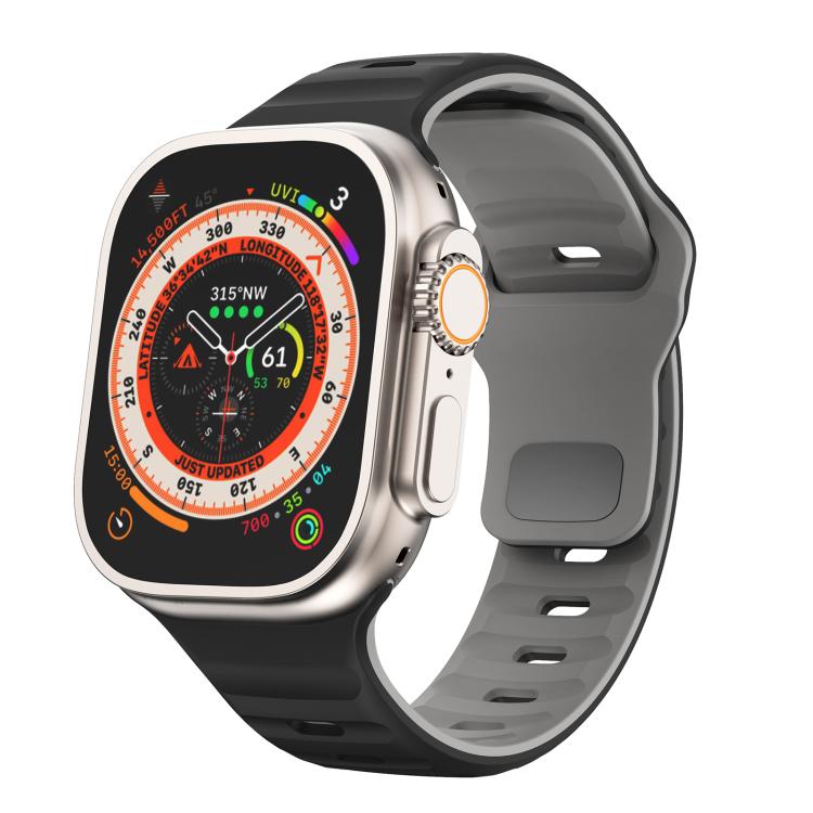 For Apple Watch 46mm / 49mm / 45mm / 44mm Kalebol Wave Reverse Buckle Two-color Silicone Strap(Black Grey) - Watch Bands by Kalebol | Online Shopping South Africa | PMC TechLife | Buy Now Pay Later Mobicred