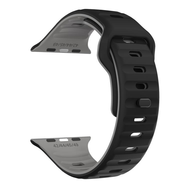 For Apple Watch 46mm / 49mm / 45mm / 44mm Kalebol Wave Reverse Buckle Two-color Silicone Strap(Black Grey) - Watch Bands by Kalebol | Online Shopping South Africa | PMC TechLife | Buy Now Pay Later Mobicred