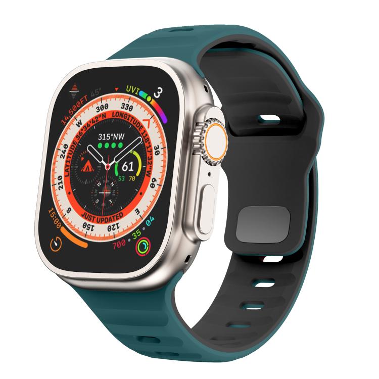 For Apple Watch 46mm / 49mm / 45mm / 44mm Kalebol Wave Reverse Buckle Two-color Silicone Strap(Dark Green Black) - Watch Bands by Kalebol | Online Shopping South Africa | PMC TechLife | Buy Now Pay Later Mobicred