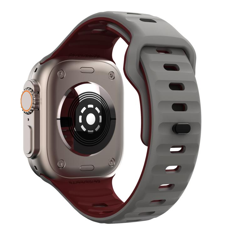 For Apple Watch 46mm / 49mm / 45mm / 44mm Kalebol Wave Reverse Buckle Two-color Silicone Strap(Space Grey Wine Red) - Watch Bands by Kalebol | Online Shopping South Africa | PMC TechLife | Buy Now Pay Later Mobicred