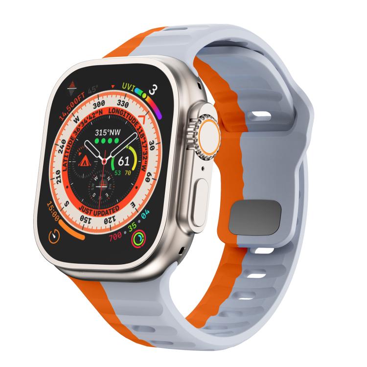 For Apple Watch 46mm / 49mm / 45mm / 44mm Kalebol Wave Reverse Buckle Two-color Silicone Strap(Wild Path Grey Orange) - Watch Bands by Kalebol | Online Shopping South Africa | PMC TechLife | Buy Now Pay Later Mobicred