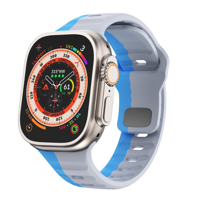 For Apple Watch 46mm / 49mm / 45mm / 44mm Kalebol Wave Reverse Buckle Two-color Silicone Strap(Wild Path Grey Blue) - Watch Bands by Kalebol | Online Shopping South Africa | PMC TechLife | Buy Now Pay Later Mobicred