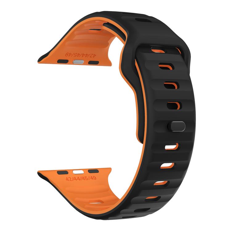 For Apple Watch 42mm / 41mm / 40mm / 38mm Kalebol Wave Reverse Buckle Two-color Silicone Strap(Black Orange) - Watch Bands by Kalebol | Online Shopping South Africa | PMC TechLife | Buy Now Pay Later Mobicred