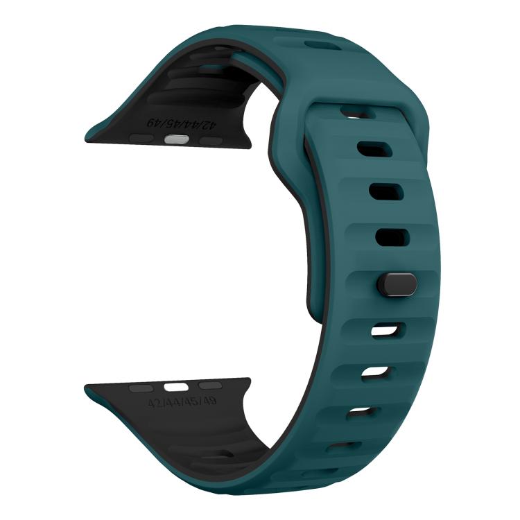 For Apple Watch 42mm / 41mm / 40mm / 38mm Kalebol Wave Reverse Buckle Two-color Silicone Strap(Dark Green Black) - Watch Bands by Kalebol | Online Shopping South Africa | PMC TechLife | Buy Now Pay Later Mobicred