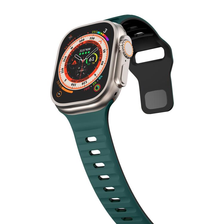For Apple Watch 42mm / 41mm / 40mm / 38mm Kalebol Wave Reverse Buckle Two-color Silicone Strap(Dark Green Black) - Watch Bands by Kalebol | Online Shopping South Africa | PMC TechLife | Buy Now Pay Later Mobicred