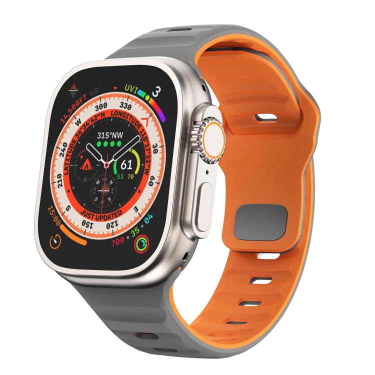 For Apple Watch 42mm / 41mm / 40mm / 38mm Kalebol Wave Reverse Buckle Two-color Silicone Strap(Space Grey Orange) - Watch Bands by Kalebol | Online Shopping South Africa | PMC TechLife | Buy Now Pay Later Mobicred