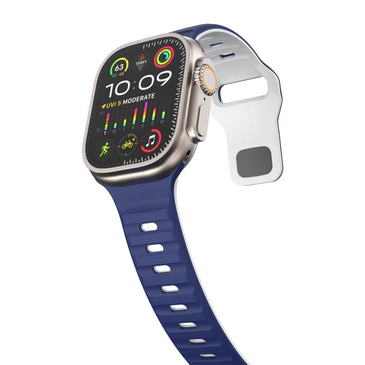 For Apple Watch 42mm / 41mm / 40mm / 38mm Kalebol Wave Reverse Buckle Two-color Silicone Strap(Midnight Blue White) - Watch Bands by Kalebol | Online Shopping South Africa | PMC TechLife | Buy Now Pay Later Mobicred