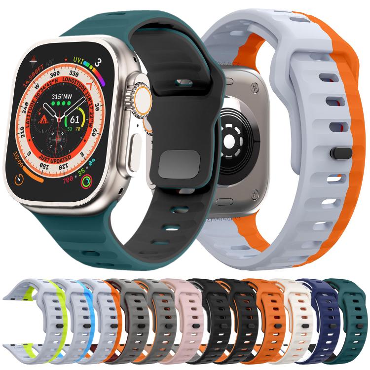 For Apple Watch 46mm / 49mm / 45mm / 44mm Kalebol Wave Reverse Buckle Two-color Silicone Strap(Space Grey Wine Red) - Watch Bands by Kalebol | Online Shopping South Africa | PMC TechLife | Buy Now Pay Later Mobicred