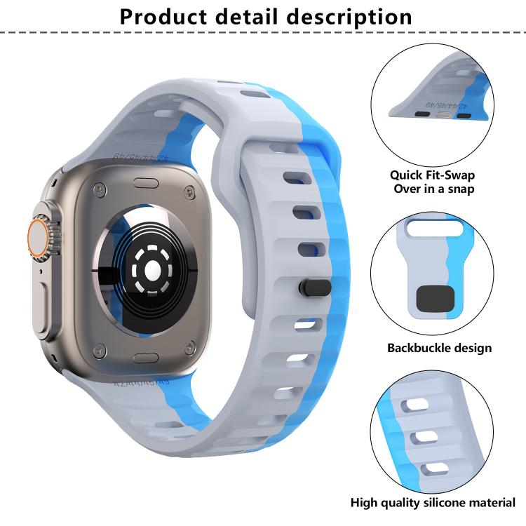 For Apple Watch 42mm / 41mm / 40mm / 38mm Kalebol Wave Reverse Buckle Two-color Silicone Strap(Wild Path Grey Orange) - Watch Bands by Kalebol | Online Shopping South Africa | PMC TechLife | Buy Now Pay Later Mobicred