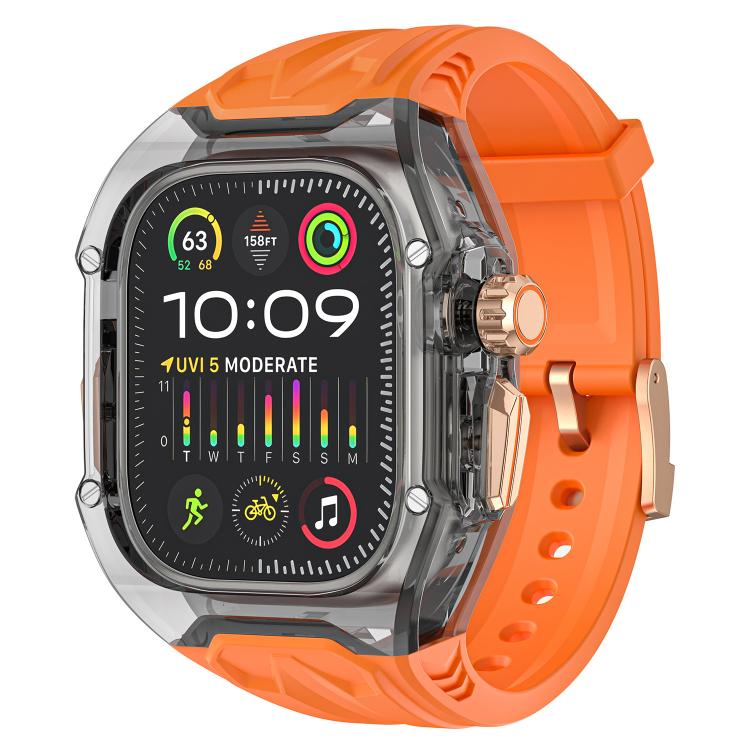 For Apple Watch 46mm / 45mm / 44mm / 42mm Kalebol Glacier Integrated Transparent Silicone Strap(Orange Transparent Black) - Watch Bands by Kalebol | Online Shopping South Africa | PMC TechLife | Buy Now Pay Later Mobicred