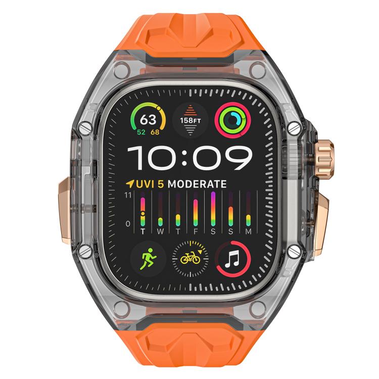 For Apple Watch 46mm / 45mm / 44mm / 42mm Kalebol Glacier Integrated Transparent Silicone Strap(Orange Transparent Black) - Watch Bands by Kalebol | Online Shopping South Africa | PMC TechLife | Buy Now Pay Later Mobicred