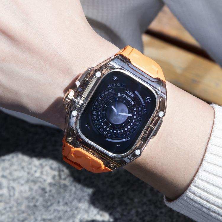 For Apple Watch 46mm / 45mm / 44mm / 42mm Kalebol Glacier Integrated Transparent Silicone Strap(Orange Transparent Black) - Watch Bands by Kalebol | Online Shopping South Africa | PMC TechLife | Buy Now Pay Later Mobicred