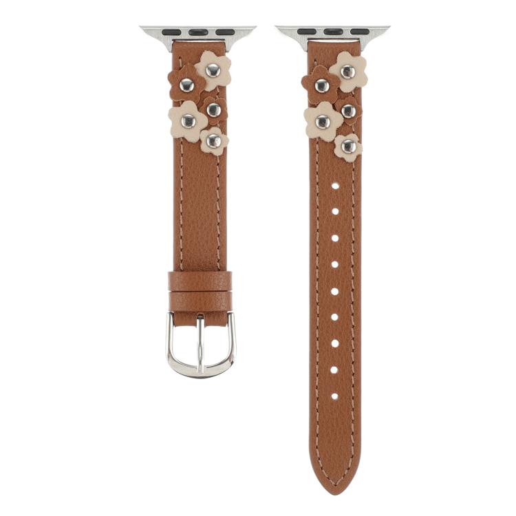 For Apple Watch 42mm / 41mm / 40mm / 38mm Kalebol Studded Flower Leather Strap(Brown) - free shipping - PMC TechLife - Order now!