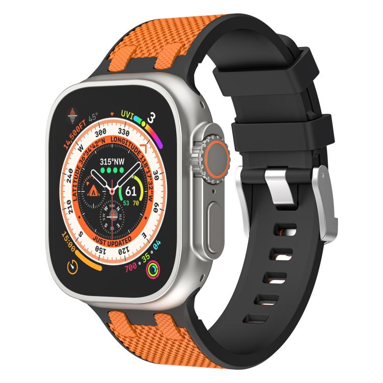 For Apple Watch 46mm / 49mm / 45mm / 44mm Kalebol Farmhouse Oak Silicone Strap(Black + Orange) - free shipping - PMC TechLife - Order now!