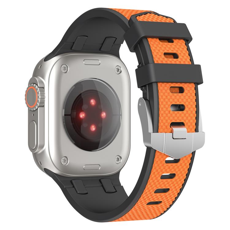 For Apple Watch 46mm / 49mm / 45mm / 44mm Kalebol Farmhouse Oak Silicone Strap(Black + Orange) - free shipping - PMC TechLife - Order now!