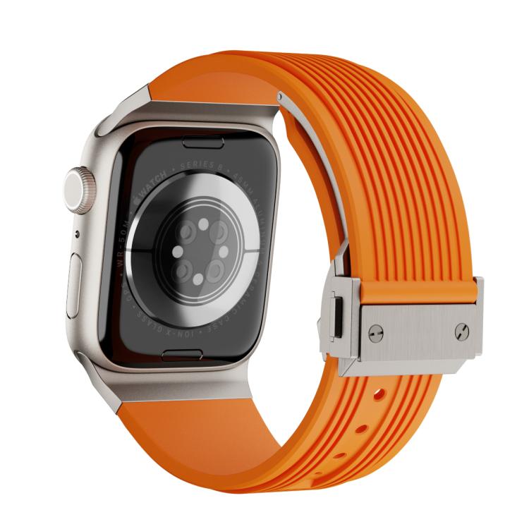For Apple Watch 46mm / 49mm / 45mm / 44mm Kalebol High Elasticity L-shaped Nail Silicone Strap(Orange) - Watch Bands by Kalebol | Online Shopping South Africa | PMC TechLife | Buy Now Pay Later Mobicred