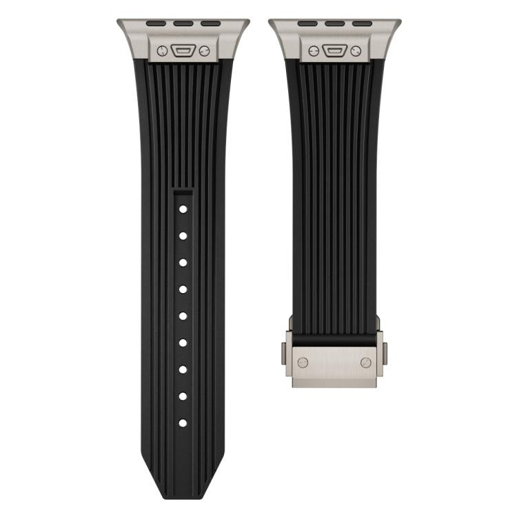 For Apple Watch 46mm / 49mm / 45mm / 44mm Kalebol High Elasticity L-shaped Nail Silicone Strap(Black) - Watch Bands by Kalebol | Online Shopping South Africa | PMC TechLife | Buy Now Pay Later Mobicred