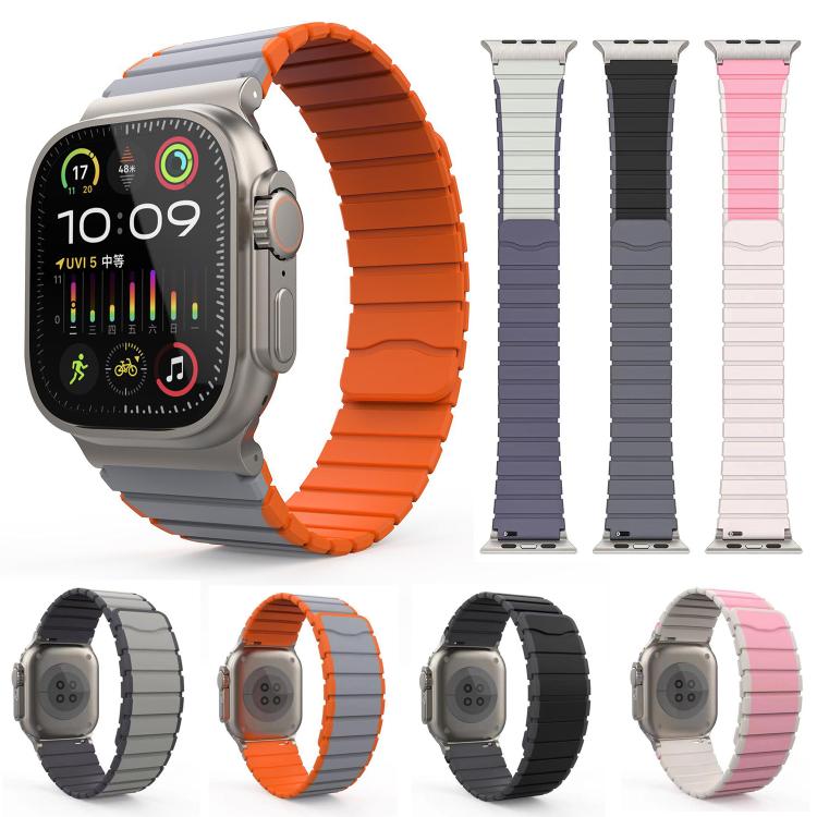 For Apple Watch 42mm / 41mm / 40mm / 38mm Kalebol Magnetic Silicone Strap(Grey Orange) - Watch Bands by Kalebol | Online Shopping South Africa | PMC TechLife | Buy Now Pay Later Mobicred