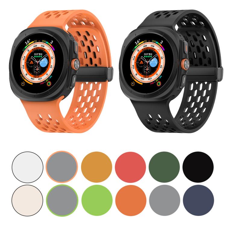 For Samsung Galaxy Watch Ultra 47mm Kalebol Porous Silicone Magnetic Watch Band(Grey Orange) - free shipping - PMc TechLife - Order now!