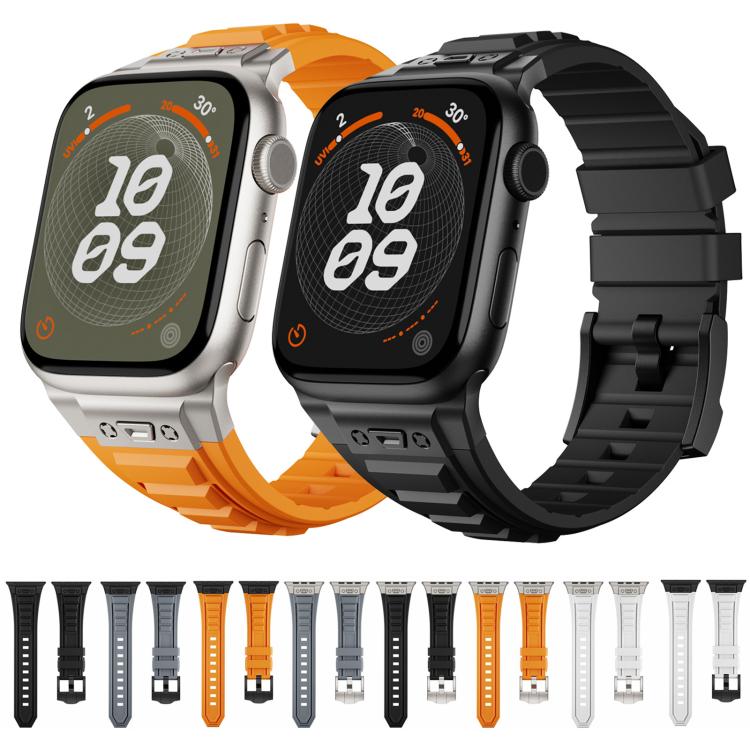 For Apple Watch 46mm / 49mm / 45mm / 44mm Kalebol High Stretch Silicone Armor Watch Band(Black Orange) - free shipping - PMc TechLife - Order now!