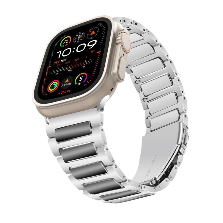 For Apple Watch 46mm / 49mm / 45mm / 44mm Kalebol Tooling Metal Zinc Alloy Watch Band(Silver Black) - free shipping - PMc TechLife - Order now!