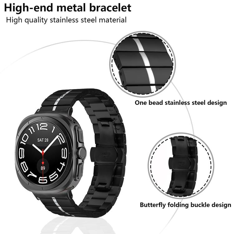 For Samsung Galaxy Watch Ultra 47mm / Ultra 2025 Kalebol One-bead Stainless Steel Watch Band(Black Silver) - free shipping - PMc TechLife - Order now!