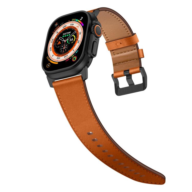 For Apple Watch 46mm / 49mm / 45mm / 44mm Kalebol Genuine Leather Watch Band(Black Brown) - free shipping - PMc TechLife - Order now!