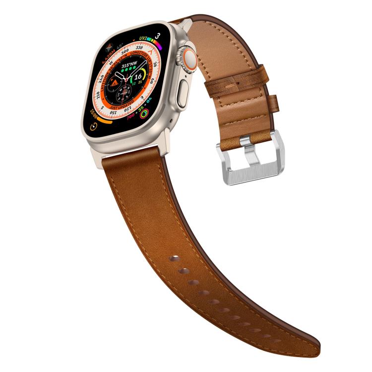 For Apple Watch 46mm / 49mm / 45mm / 44mm Kalebol Genuine Leather Watch Band(Titanium Red Brown) - free shipping - PMc TechLife - Order now!