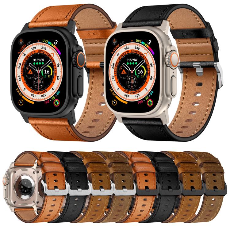 For Apple Watch 46mm / 49mm / 45mm / 44mm Kalebol Genuine Leather Watch Band(Black) - Watch Bands by Kalebol | Online Shopping South Africa | PMc TechLife | Buy Now Pay Later Mobicred