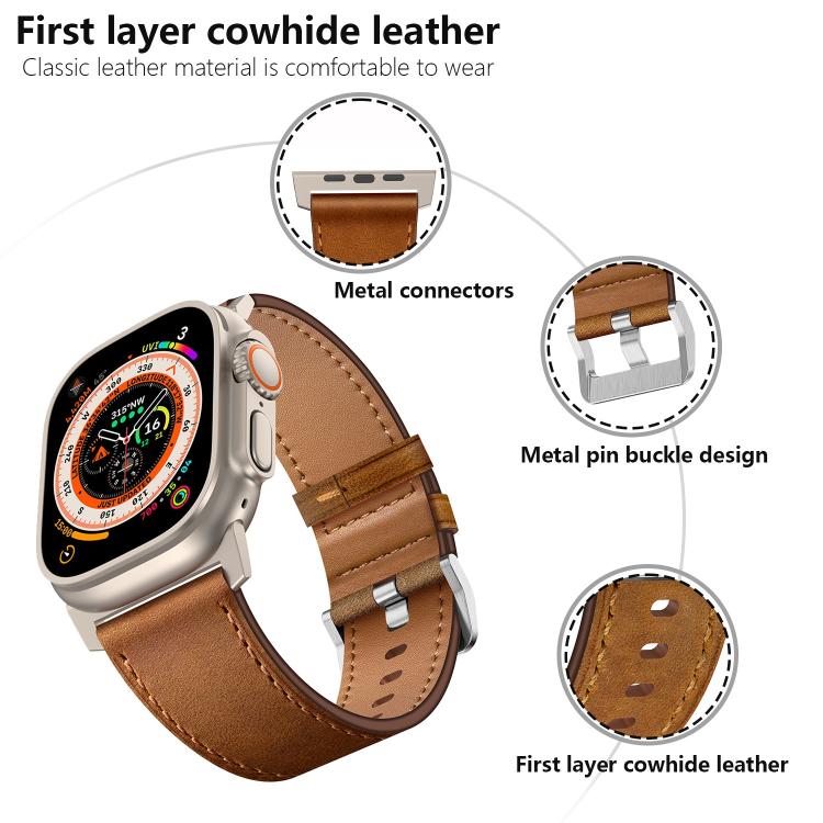 For Apple Watch 46mm / 49mm / 45mm / 44mm Kalebol Genuine Leather Watch Band(Titanium Black) - free shipping - PMc TechLife - Order now!